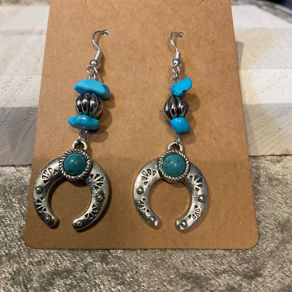 Faux Silver and Turquoise Dangle Pierced Earrings